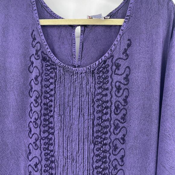 Vintage Just Cruising Midi Dress Womens 1X Purple Ruffles Pleated Embroidered - Picture 6 of 13